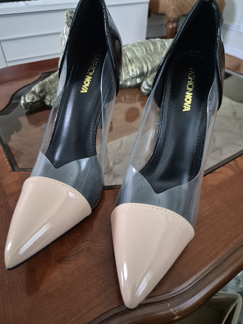 Fashion Nova Women's Nude Pointed Toe Clear Panel Pumps